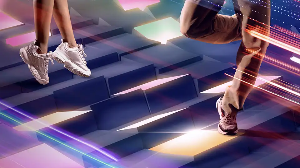Beine, die eine Treppe runterrennen, Bild zum Quest "Move It"